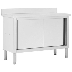 Работна маса с плъзгащи врати, 120x50x(95-97) см, инокс