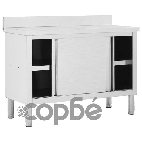 Работна маса с плъзгащи врати, 120x50x(95-97) см, инокс ➤ топ цена ➤ sorbe.bg