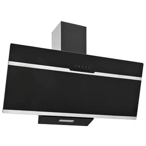 Стенен абсорбатор, 90 см, инокс и закалено стъкло, черен