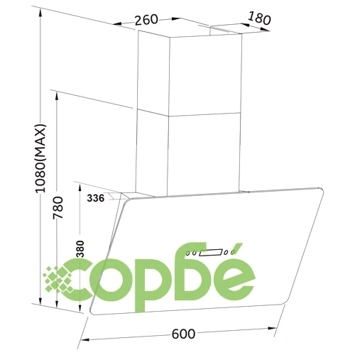 Стенен абсорбатор, 60 см, инокс и закалено стъкло, черен ➤ топ цена ➤ sorbe.bg