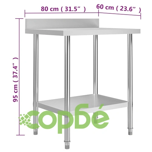 Кухненска работна маса с панел 80x60x93 см неръждаема стомана ➤ топ цена ➤ sorbe.bg