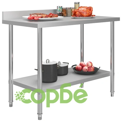 Кухненска работна маса с панел 120x60x93 см неръждаема стомана ➤ топ цена ➤ sorbe.bg