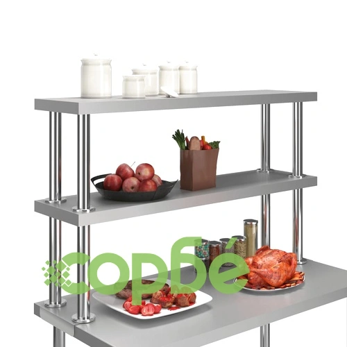 Рафт за работна маса на 2 нива 120x30x35 см неръждаема стомана  ➤ топ цена ➤ sorbe.bg