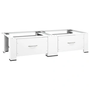 Двойна стойка за пералня и сушилня с чекмеджета, бяла