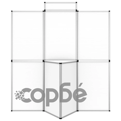 Сгъваема експо стена, 8 панела, с маса, 181x200 см, бяла ➤ топ цена ➤ sorbe.bg