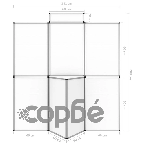 Сгъваема експо стена, 8 панела, с маса, 181x200 см, бяла ➤ топ цена ➤ sorbe.bg