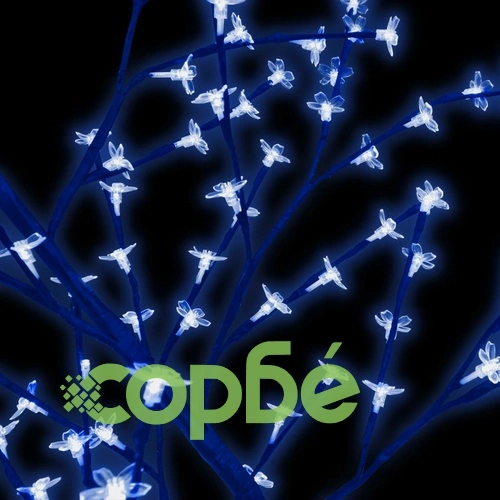 Коледно дърво, 128 сини LED, разцъфнала череша, 120 см ➤ топ цена ➤ sorbe.bg