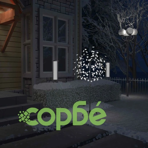 Коледно дърво, 120 LED студено бeли, разцъфнала череша, 150 см ➤ топ цена ➤ sorbe.bg