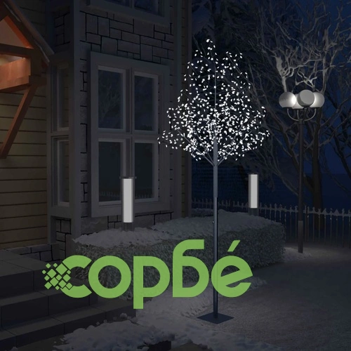 Коледно дърво, 600 LED студено бeли, разцъфнала череша, 300 см ➤ топ цена ➤ sorbe.bg