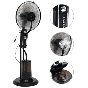 Вентилатор за мъгла на стойка, 3 скорости на вятъра, черен