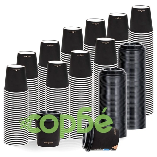 Картонени чаши за кафе с капаци 120 ml 1000 бр черни ➤ топ цена ➤ sorbe.bg
