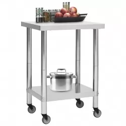Кухненска работна маса с колелца 60x45x85 см неръждаема стомана