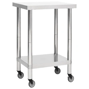 Кухненска работна маса с колелца 60x60x85 см неръждаема стомана