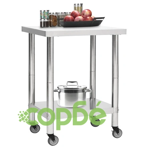Кухненска работна маса с колелца 80x30x85 см неръждаема стомана ➤ топ цена ➤ sorbe.bg