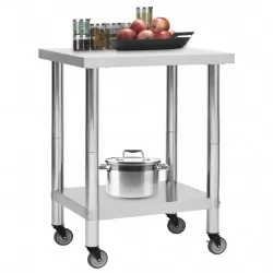 Кухненска работна маса с колелца 80x45x85 см неръждаема стомана