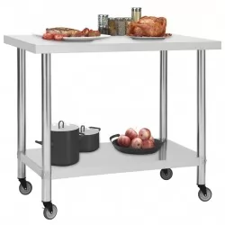 Кухненска работна маса с колелца 80x60x85 см неръждаема стомана