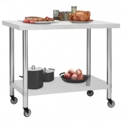 Кухненска работна маса с колелца, 100x45x85 см, инокс