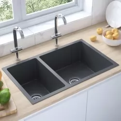 Кухненска мивка, черна, неръждаема стомана