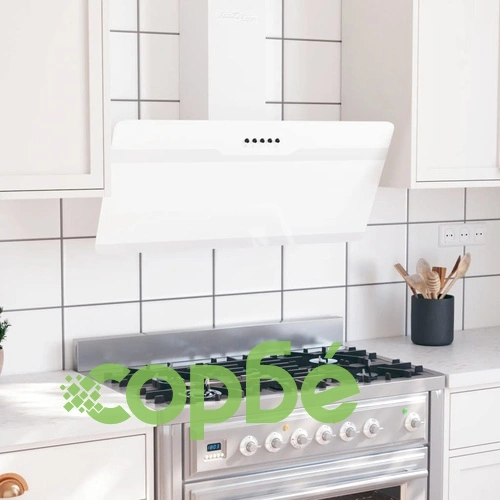 Стенен абсорбатор, 90 см, стомана и закалено стъкло, бял ➤ топ цена ➤ sorbe.bg