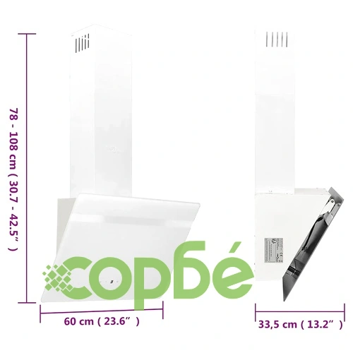 Стенен абсорбатор, 60 см, стомана и закалено стъкло, бял ➤ топ цена ➤ sorbe.bg