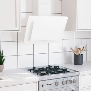 Стенен абсорбатор, 60 см, инокс и закалено стъкло, бял