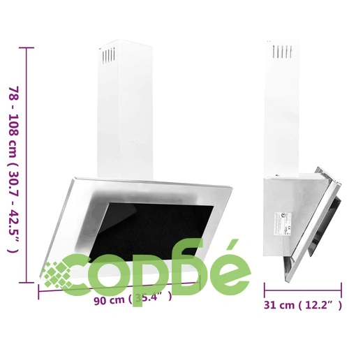 Стенен абсорбатор, 90 см, инокс и закалено стъкло, сребрист ➤ топ цена ➤ sorbe.bg