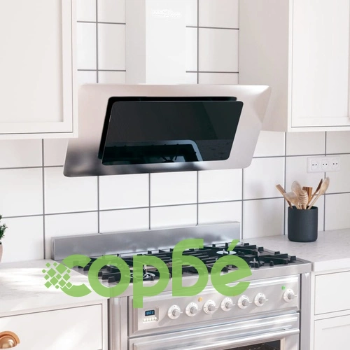 Стенен абсорбатор, 90 см, инокс и закалено стъкло, сребрист ➤ топ цена ➤ sorbe.bg