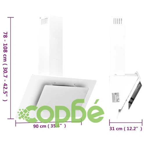 Стенен абсорбатор, 90 см, инокс и закалено стъкло, бял ➤ топ цена ➤ sorbe.bg