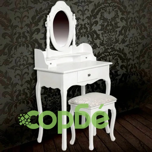 Тоалетка с огледало и табуретка, бяла  ➤ топ цена ➤ sorbe.bg