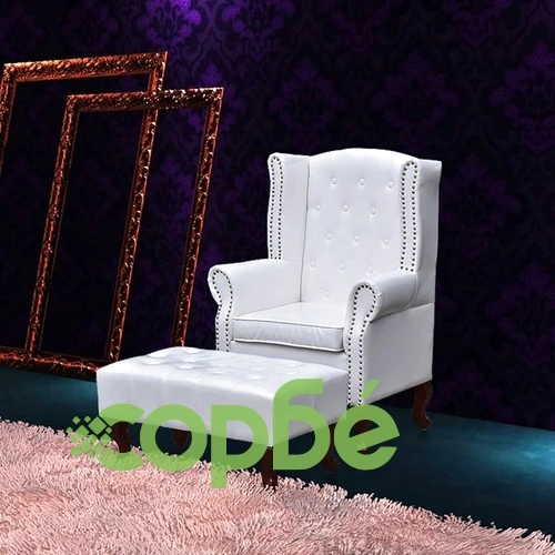 Фотьойл с отоманка, бял  ➤ топ цена ➤ sorbe.bg