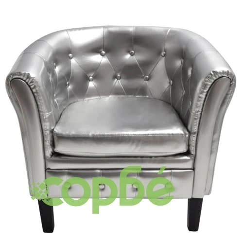 Фотьойл, сребрист, изкуствена кожа ➤ топ цена ➤ sorbe.bg