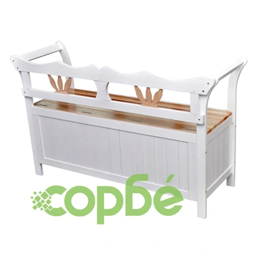 Пейка с място за съхранение, 126х42х75 см, дърво, бяла   ➤ топ цена ➤ sorbe.bg