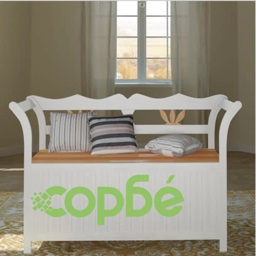 Пейка с място за съхранение, 126х42х75 см, дърво, бяла   ➤ топ цена ➤ sorbe.bg