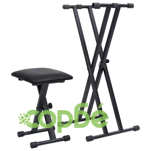 Комплект двойна стойка за кийборд и табуретка в черно ➤ топ цена ➤ sorbe.bg