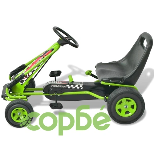 Детски картинг с педали, с регулируема седалка, зелен ➤ топ цена ➤ sorbe.bg