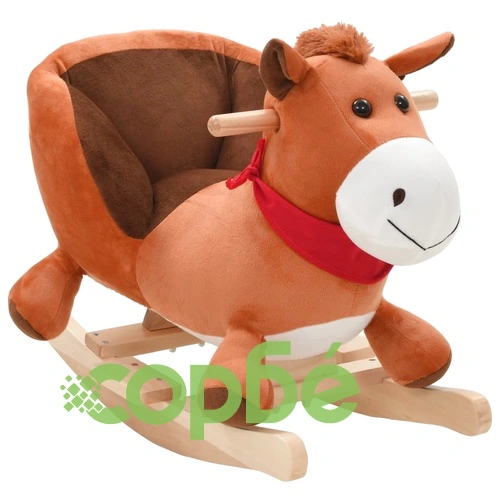 Люлеещо се конче с облегалка плюш 60x32x50 см кафяво ➤ топ цена ➤ sorbe.bg