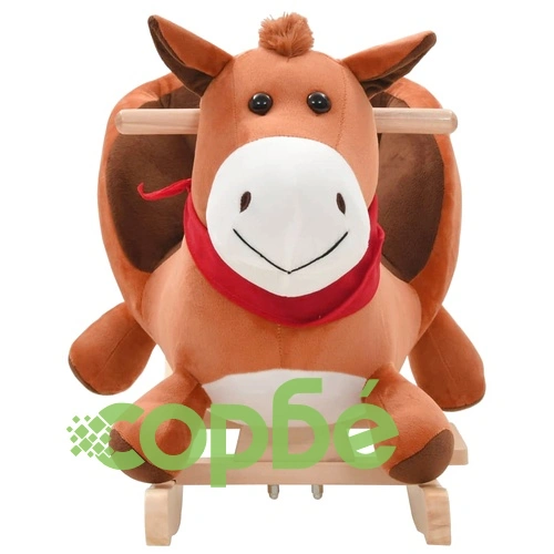 Люлеещо се конче с облегалка плюш 60x32x50 см кафяво ➤ топ цена ➤ sorbe.bg