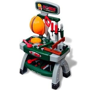 Детска работна маса с инструменти, цвят зелен + сив