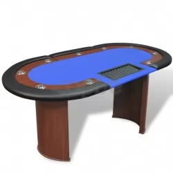 Покер маса за 10 играчи с дилър зона и табла за чипове, синя 