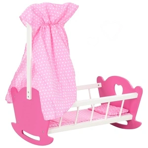 Люлка за кукла с балдахин МДФ 50x34x60 см розова