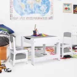 Детска масичка с 2 столчета, бяла, МДФ