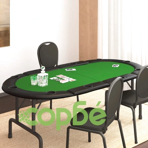 Сгъваем плот за покер за 10 играча, зелен, 208x106x3 см ➤ топ цена ➤ sorbe.bg