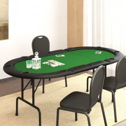 Сгъваема покер маса за 10 играча, зелена, 206x106x75 см