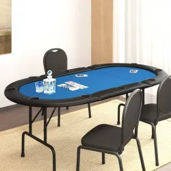 Сгъваема покер маса за 10 играча, синя, 206x106x75 см