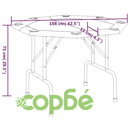 Сгъваема покер маса за 8 играча, зелена, 108x108x75 см ➤ топ цена ➤ sorbe.bg