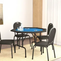 Сгъваема покер маса за 8 играча, синя, 108x108x75 см