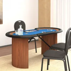 Покер маса за 10 играча с поставка за чипове синя 160x80x75 см