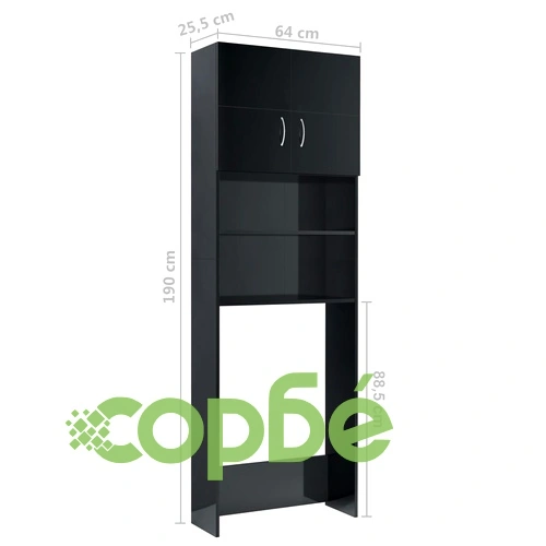 Шкаф за пералня, черно със силен гланц, 64x25,5x190 см ➤ топ цена ➤ sorbe.bg