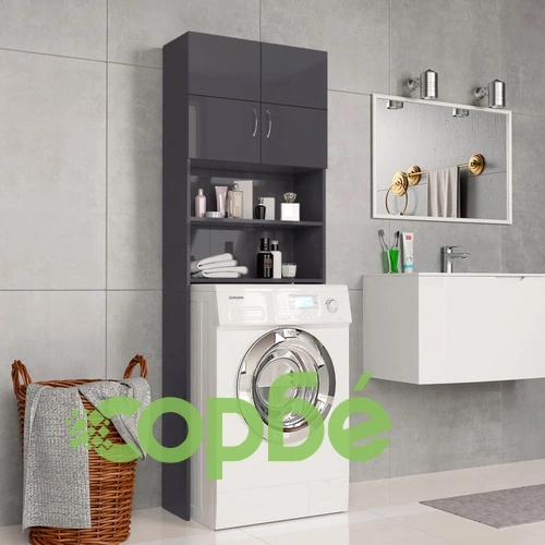 Шкаф за пералня, сив гланц, 64x25,5x190 см ➤ топ цена ➤ sorbe.bg