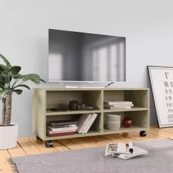 ТВ шкаф с колелца, дъб сонома, 90x35x35 см, ПДЧ